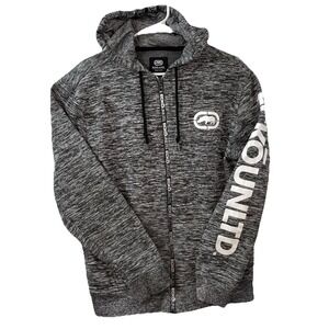 ECKO Unltd Logo AUTHENTIC Mens Medium Gray Zp‎ Up Fleece Hoodie Sweatshirt